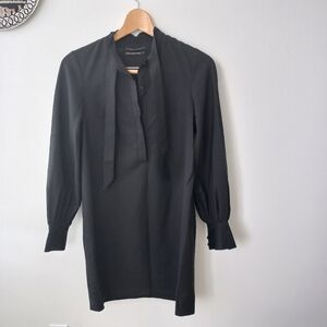 Club Monaco Woman's Tie Neck Black Long Sleeve Dress Size 2 US